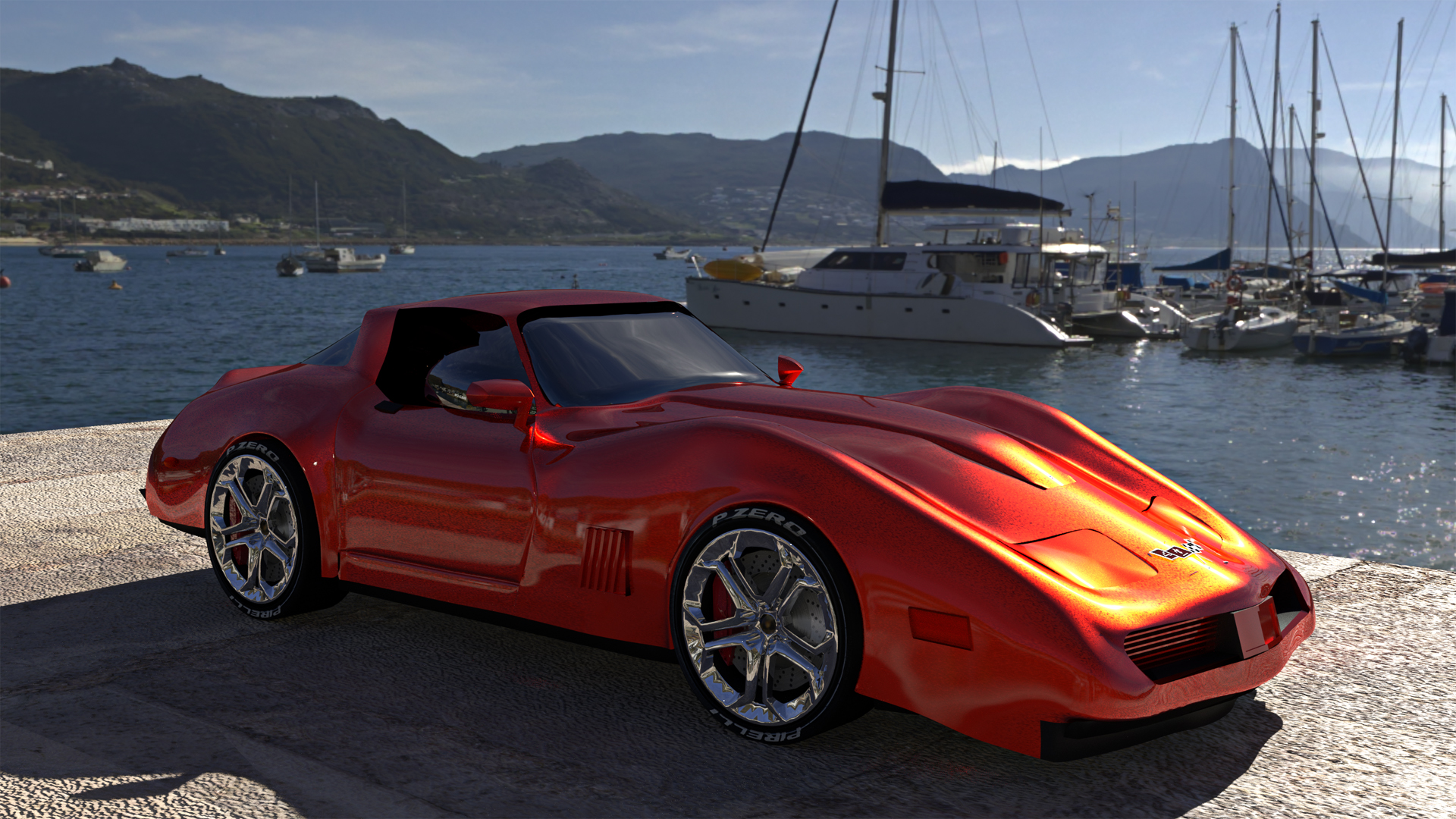 First attempt at modelling the Corvette from some drawings. It can only get better !. Really this helped me to better understand the need for a well thought out topology and how the control points in the mesh with just a little alteration can drastically alter a body shape. Used branched path tracing for rendering. Simonstown HDRI. 